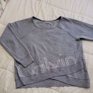 Calvin Klein Gray Crew Neck Sweater with Ribbed Cuffs